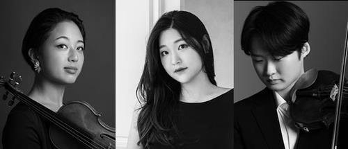 올해 퀸 엘리자베스 국제 콩쿠르 준결선에 진출한 한국인 바이올리니스트 최송하·아나 임·유다윤(왼쪽부터). 사진=연합뉴스