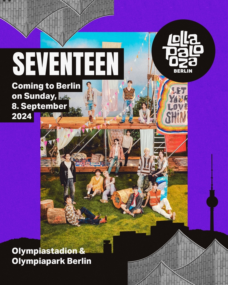 세븐틴 '롤라팔루자 베를린' 헤드라이너 출연 포스터/ 사진= ‘Lollapalooza Berlin’ 공식 SNS