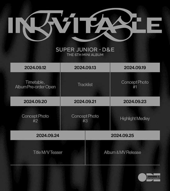 슈퍼주니어-D&E 미니 6집 '인에비터블' 타임테이블 이미지/사진=오드엔터테인먼트