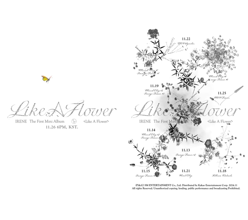 레드벨벳 아이린 첫 솔로 앨범 ‘Like A Flower’ 스케줄 포스터 캡처/사진=SM엔터테인먼트