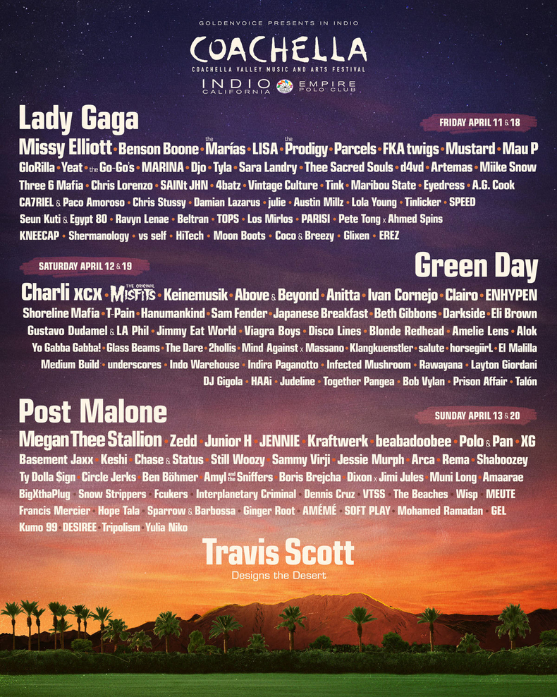 'Coachella Valley Music and Arts Festival' 라인업/사진=코첼라 홈페이지