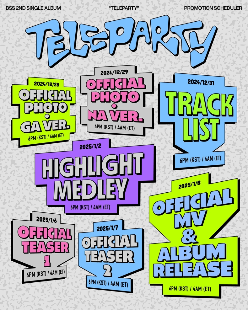 부석순 싱글 2집 ‘텔레파티(TELEPARTY)’ 프로모션 스케줄러 이미지/사진=플레디스 엔터테인먼트