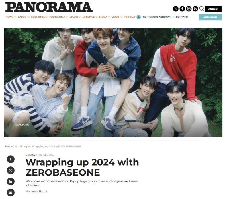 제로베이스원 인터뷰 보도 이탈리아 매거진 'PANORAMA' 공식 홈페이지 갈무리/사진=웨이크원