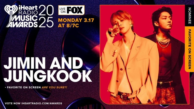 BTS 지민·정국, 美 ‘2025 아이하트라디오 뮤직 어워드’ 수상 후보/사진=2025 iHeartRadio Music Awards