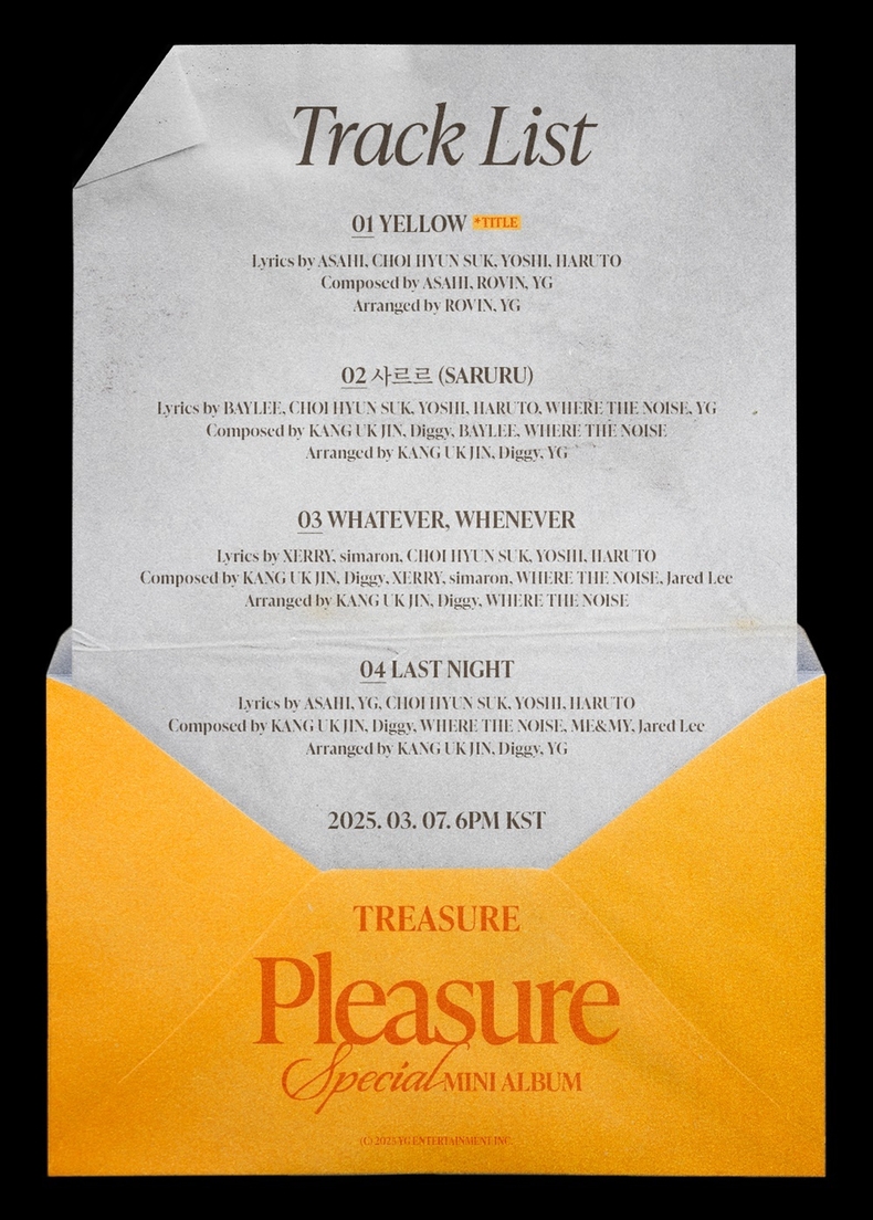 트레저 스페셜 미니 앨범 ‘플레저(PLEASURE)’ 트랙리스트/사진=YG엔터테인먼트