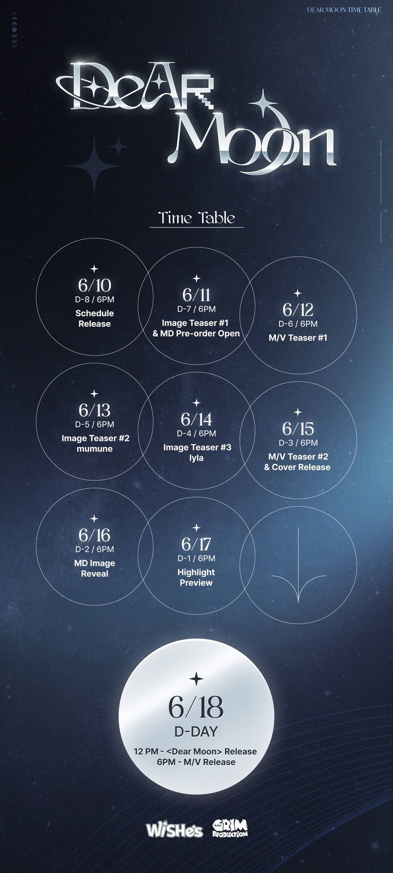 WISHes 데뷔 싱글 ‘Dear Moon’ 프로모션 스케줄러/사진=그림프로덕션