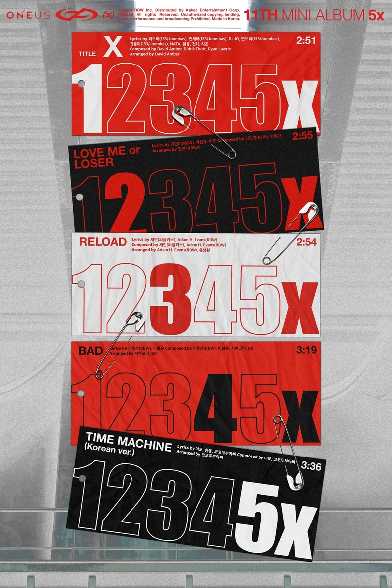 원어스 미니 11집 '5x' 트랙리스트/사진=알비더블유