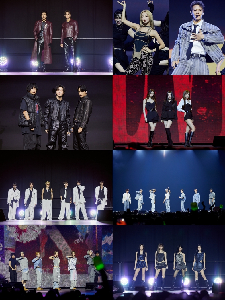 SMTOWN LIVE 2025 런던 공연 무대 모습(왼쪽 상단부터 동방신기, 소녀시대 효연, 샤이니 민호, 엑소, 레드벨벳, NCT 127, NCT DREAM, WayV, 에스파)/사진=SM엔터테인먼트