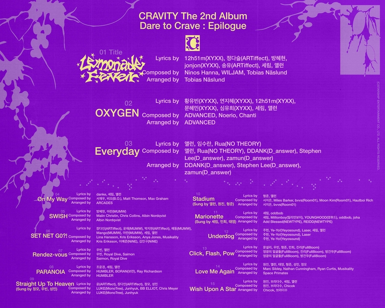크래비티 정규 2집 에필로그 앨범 트랙리스트/사진=스타쉽엔터테인먼트